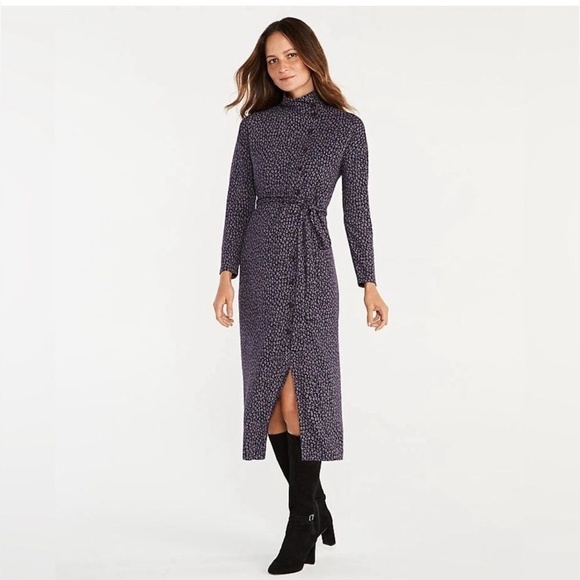 Ann Taylor Spotted Side Button Mock Neck Dress Sz 16 - Picture 1 of 10